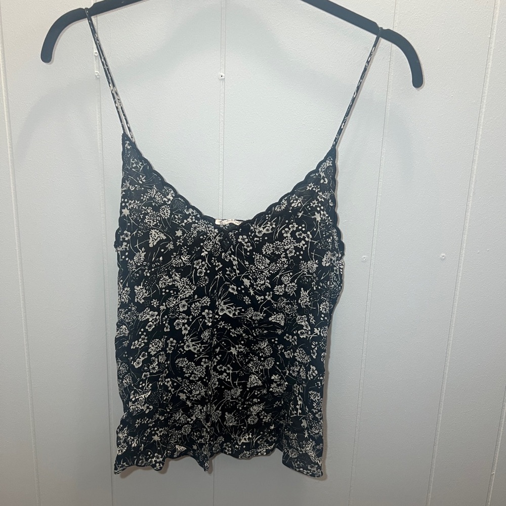 Free People Black and White Ruched Camisole